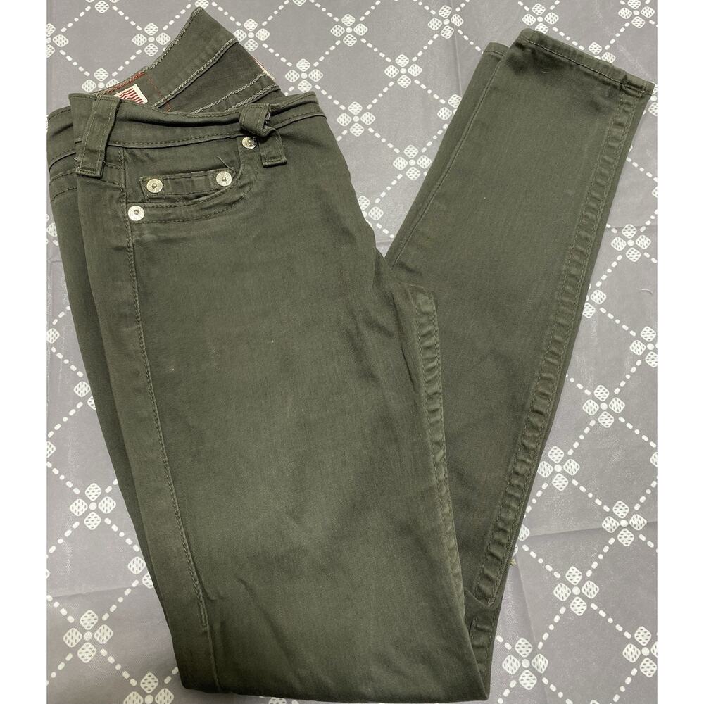 True Religion Casey Green Jeans Skinny Denim Low Rise Stretch Womens Sz 28x30 A7